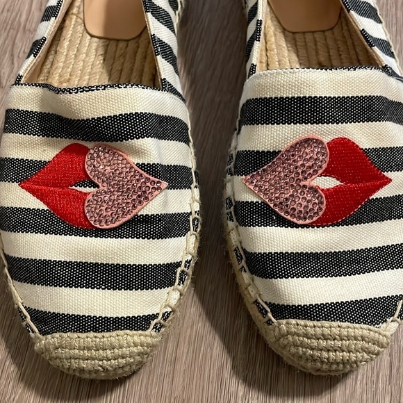 Kate Spade Women Gimlet Heart Espadrille Size 5 Stripe Embroidered Preppy - Picture 3 of 11